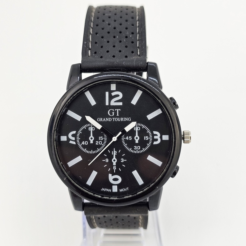 Men's Watch‎ 44MM Black Dial Black Plastic Bands New Battery